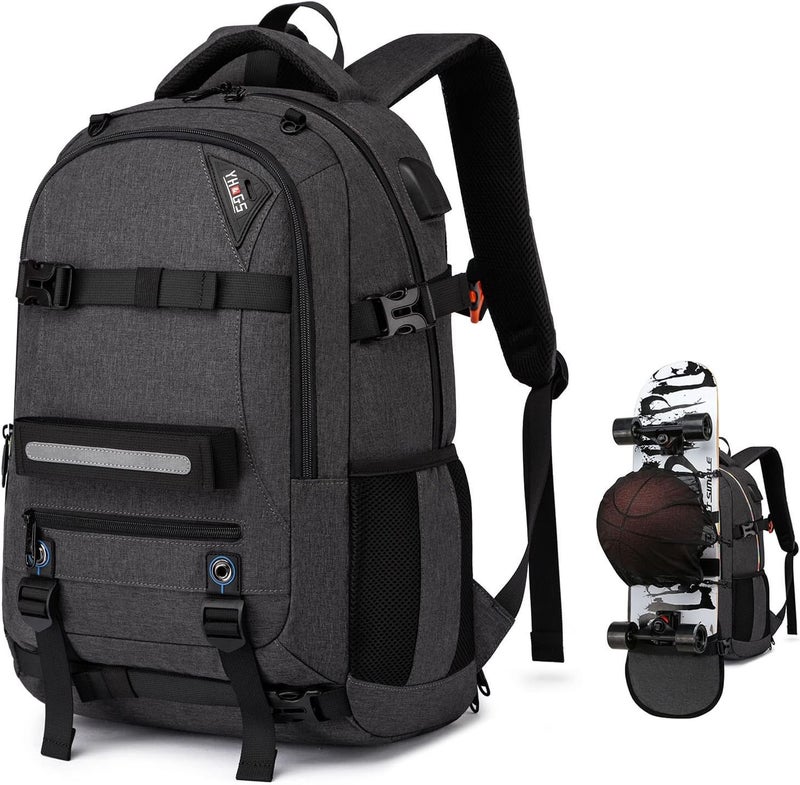 RUCYEN Skateboard Backpack, Laptop Backpack with USB Charging Port, RFID Anti-Theft Lock, Waterproof Fabric, Fits up to 15.6 Inch Laptop, for Business Travel Men(Dark Grey) - Image 1